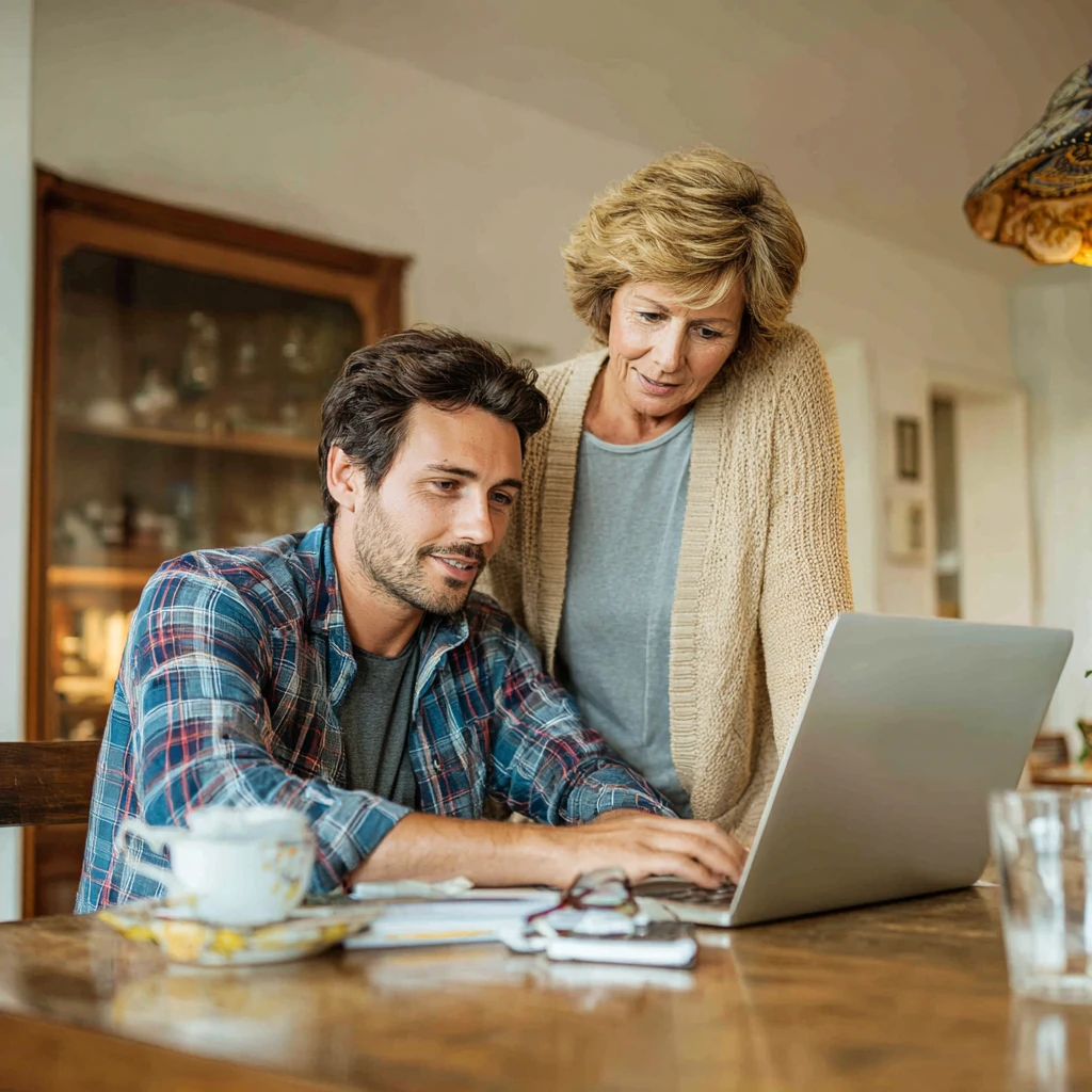 Remote worker receiving help setting up a secure new laptop