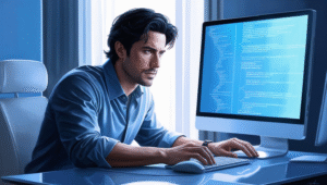 A guy troubleshooting a Computer